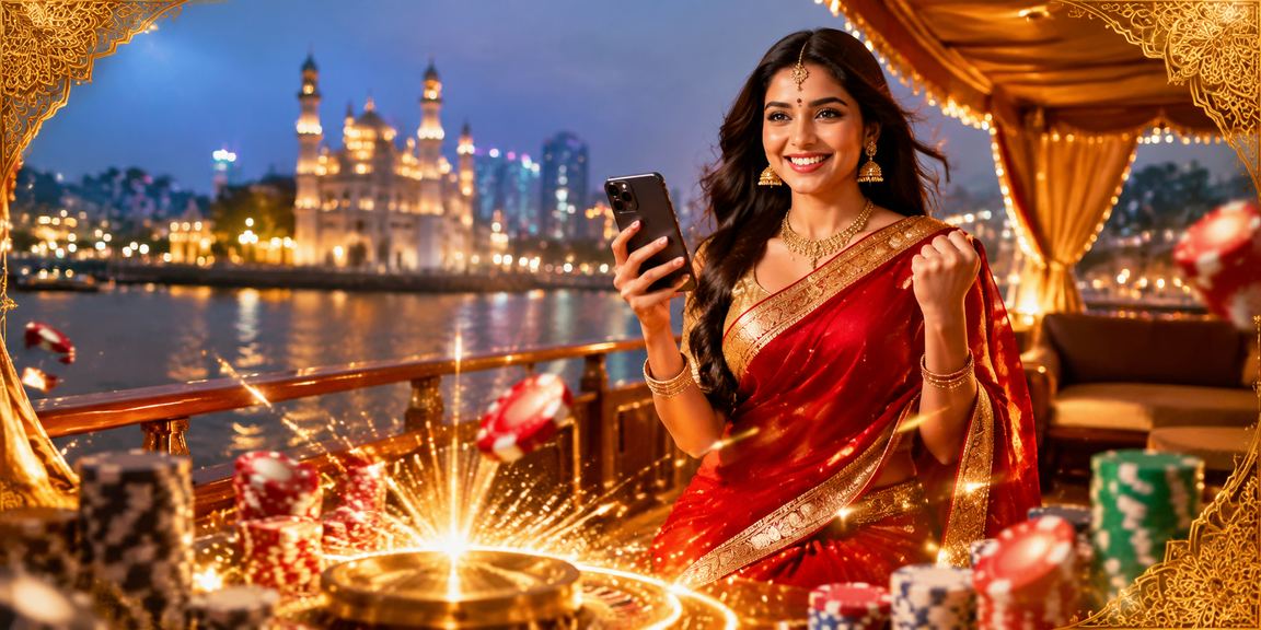User logging into mobile casino app in India wearing saree